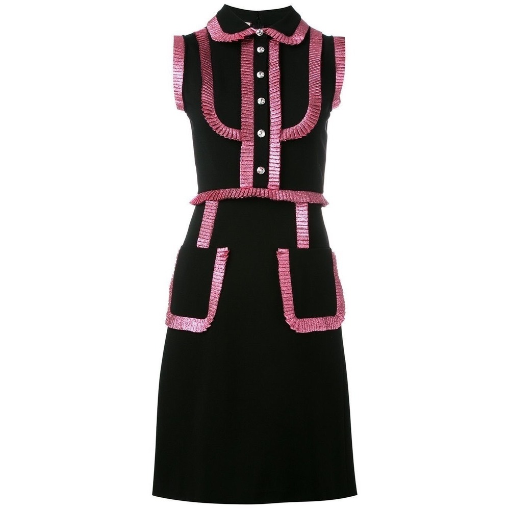 Gucci Metallic Pink Trim Sleeveless Dress | Crystal Buttons | Size S | NWT - Picture 2 of 11